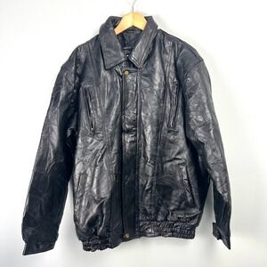 Maxam‎ Mens XL Black Top Grain Lambskin Leather Patchwork Jacket Biker Moto 90s